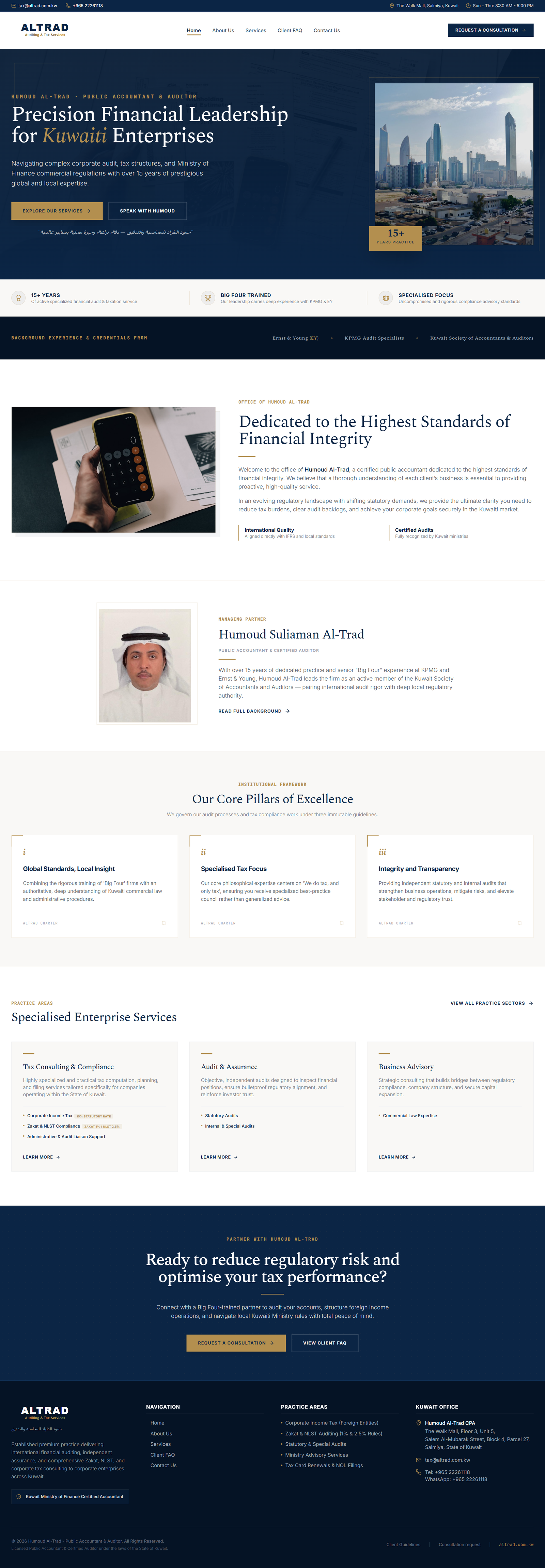 Al-Trad Auditing: Kuwait Audit & Tax Practice Website homepage, full length